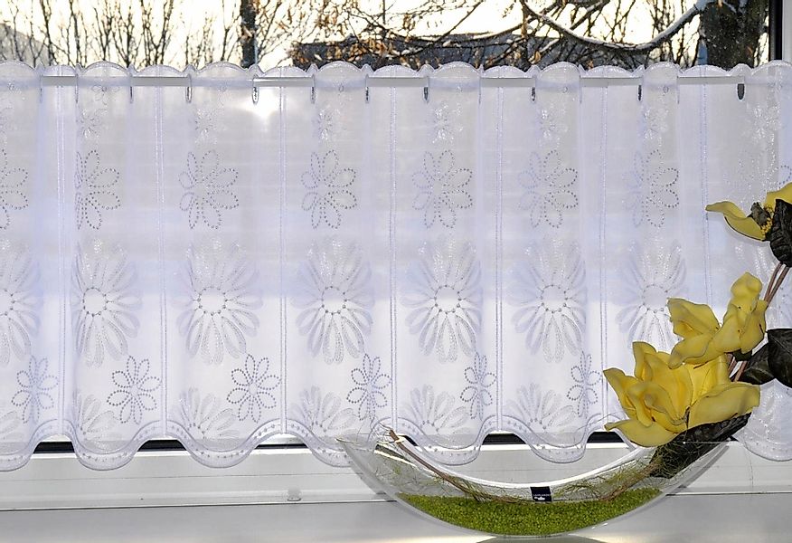 Stickereien Plauen Scheibengardine Lilienzeit, Stangendurchzug (1 günstig online kaufen