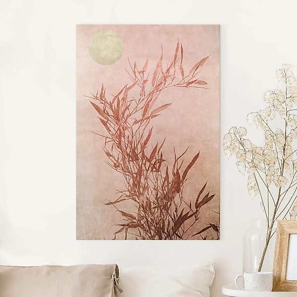 Leinwandbild Goldene Sonne mit Rosa Bambus günstig online kaufen