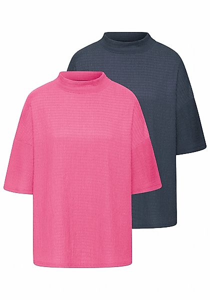 LASCANA Kurzarmshirt "mit Stehkragen", (2er-Pack), aus bügelfreier Crêpe-Qu günstig online kaufen