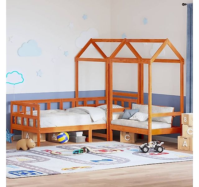 vidaXL Bett, Tagesbett Set mit Dach Wachsbraun 90x200 cm Massivholz Kiefer günstig online kaufen