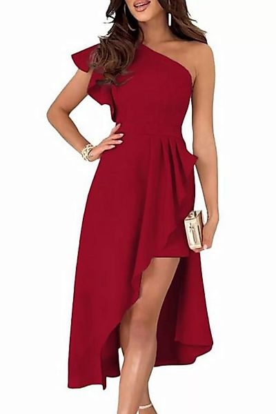 HWCTHFH Cocktailkleid Damen Midi-Kleid, einschultrig, ärmellos,Rüschen,hohe günstig online kaufen