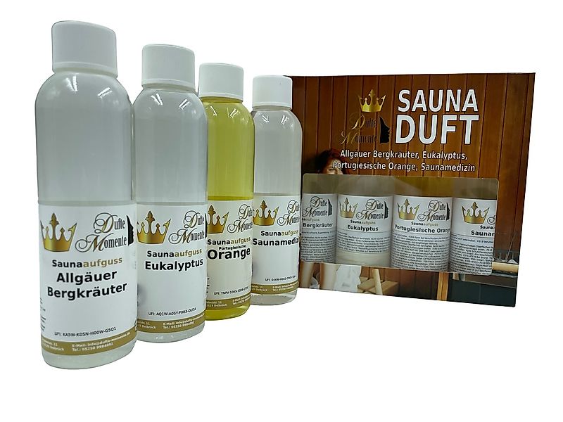 Dufte Momente Sauna-Aufgussset 4 x 250ml Bestseller (Bergkräuter, Eukalyptu günstig online kaufen