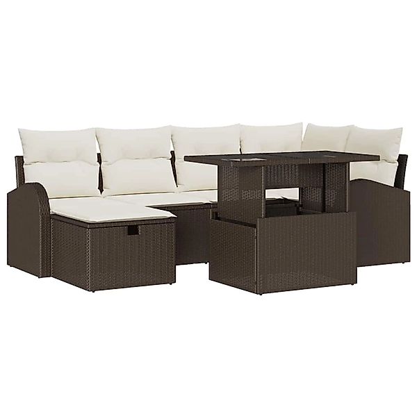 vidaXL 7-Teiliges Garten-Sofa-Set mit Kissen aus Braunem Poly Rattan 336108 günstig online kaufen