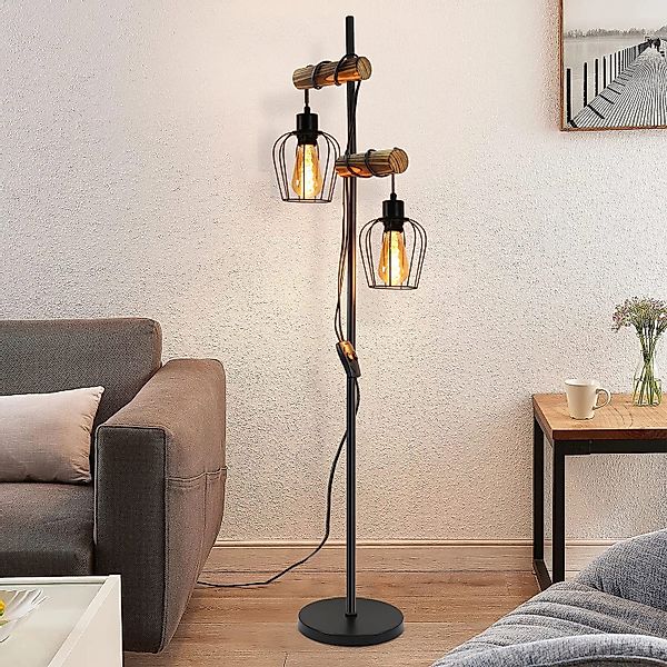 Nettlife Stehlampe Stehleuchte 2 Leuchtmittel Retro aus Holz 151cm, mit Kip günstig online kaufen
