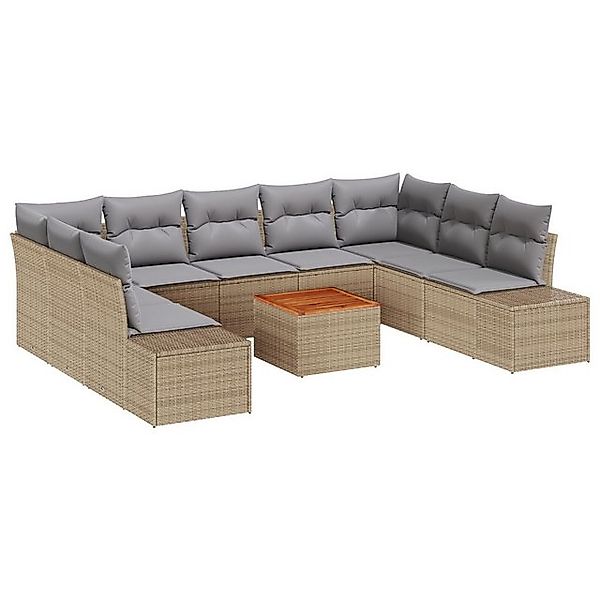 vidaXL Loungesofa 10-teiliges Garten Sofa Set mit Kissen Beige Poly Rattan, günstig online kaufen