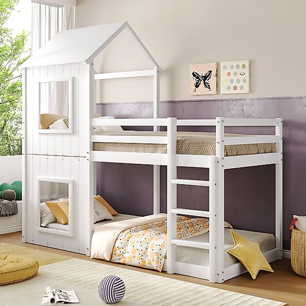 Ulife Etagenbett weiß, Kinderbett 90*200cm, Massivholz günstig online kaufen