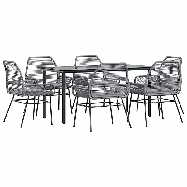 vidaXL 7-Tlg Garten-Essgruppe mit Kissen Grau Poly Rattan Glas 3334580 günstig online kaufen