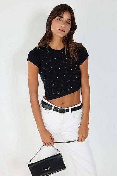 No Matter What Crop-Top Kurzer Bodysuit mit asymmetrischem Schnitt und Stic günstig online kaufen