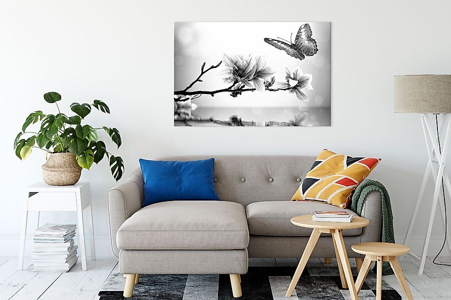 Pixxprint Leinwandbild Schmetterling mit Magnolien-Blüte, Schmetterling günstig online kaufen