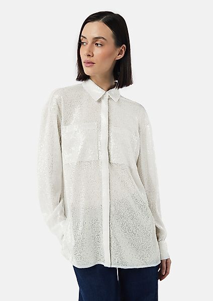 Comma Langarmbluse Festive Oversize-Hemdbluse mit Pailletten günstig online kaufen