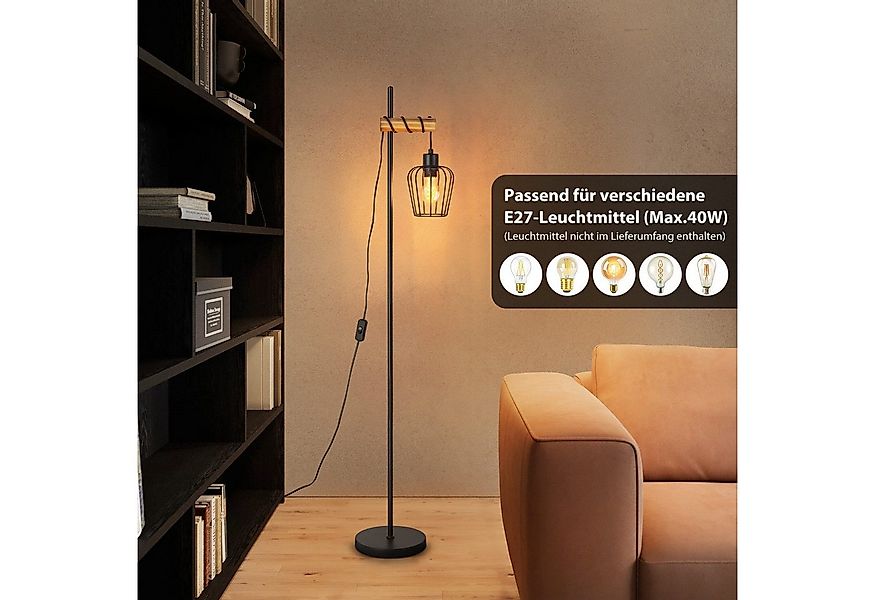 Nettlife Stehlampe Stehleuchte 2 Flammig schwarz Vintage aus Holz 151cm, mi günstig online kaufen