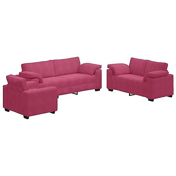 vidaXL Sofa 3-tlg. Sofagarnitur mit Kissen Weinrot Samt günstig online kaufen