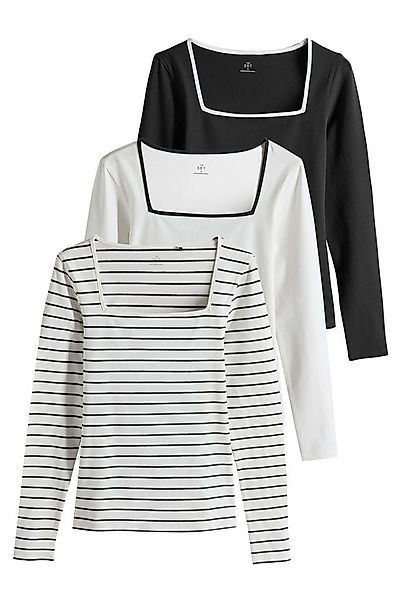 The Set Langarmshirt 3 x The Set Langarmshirts mit eckigem Ausschnitt (3-tl günstig online kaufen