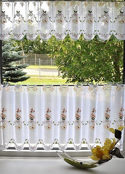 Stickereien Plauen Scheibengardine "Schmetterling" Stangendurchzug 1 Stk. t günstig online kaufen