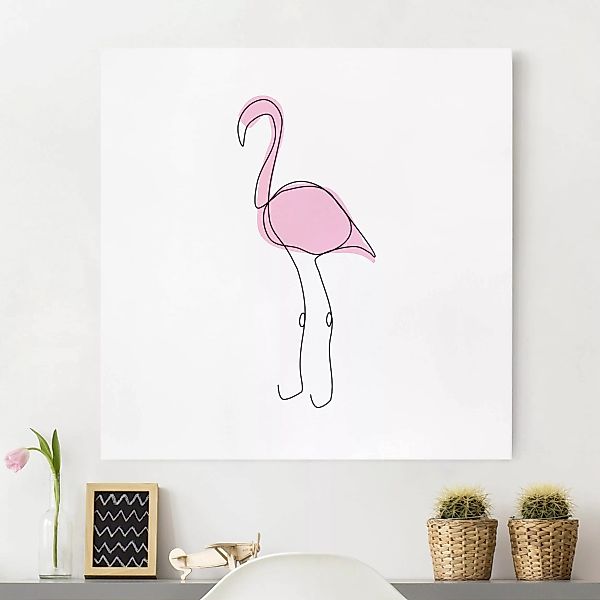 Leinwandbild - Quadrat Flamingo Line Art günstig online kaufen