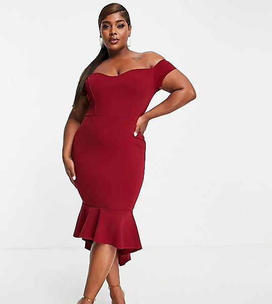 John Zack Plus – Schulterfreies Kleid in Rot günstig online kaufen