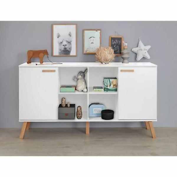 Lomadox Sideboard Babyzimmer MANISA-19 in Weiß mit Absetzungen in Buche mas günstig online kaufen