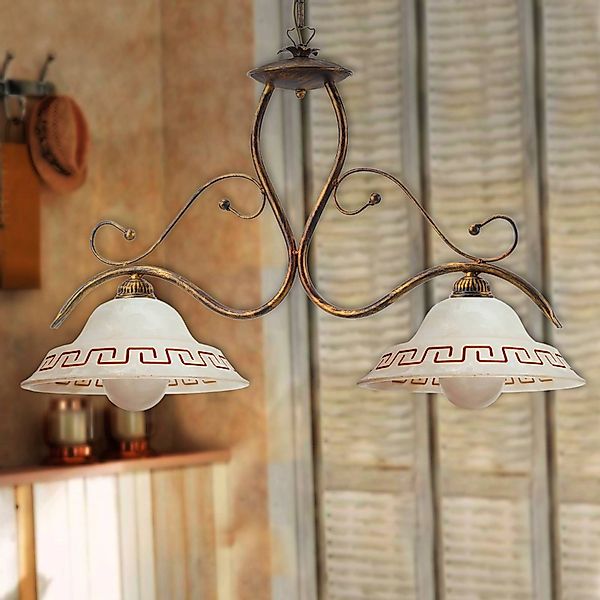 Hängelampe BILIARDO GIORGIO, creme/bronze, Glas/Eisen 2-flg. günstig online kaufen