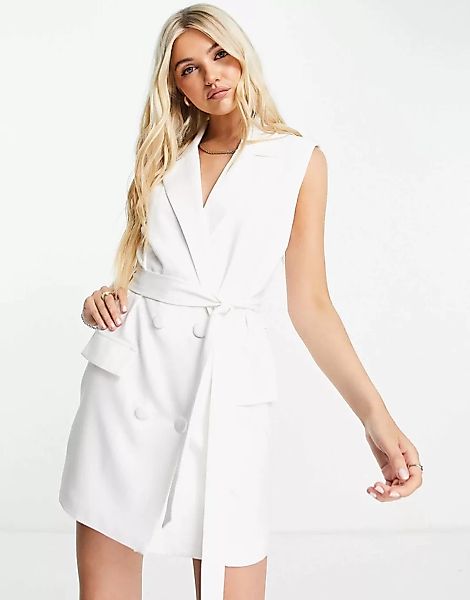 In The Style x Billie Faiers – Ärmelloses Smoking-Kleid in Weiß mit Gürtel günstig online kaufen