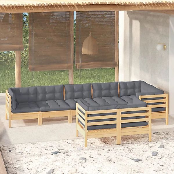 8-tlg. Garten-lounge-set Mit Grauen Kissen Kiefer Massivholz günstig online kaufen