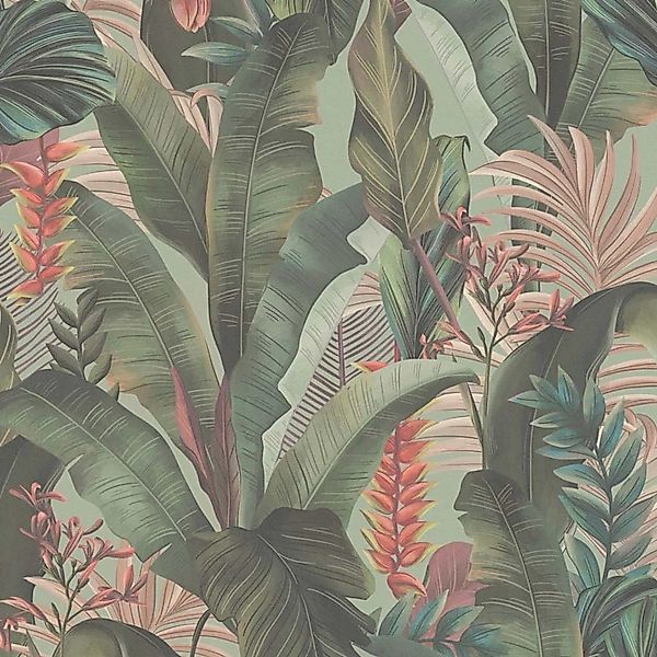 Bricoflor Palmen Tapete Grün Rot Dschungel Vliestapete Bunt Ideal Für Wohnz günstig online kaufen