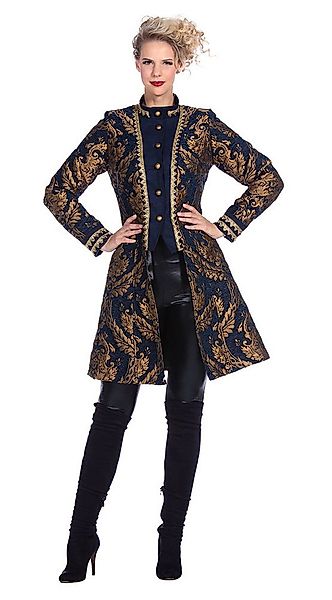 Karneval-Klamotten Kostüm Parade Frack Damen Hochwertig Brokat blau gold, S günstig online kaufen