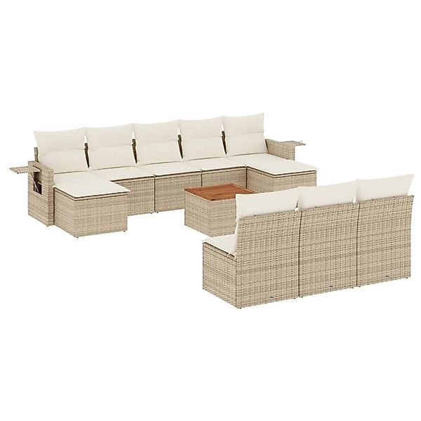 vidaXL 11-Tlg Garten-Sofagarnitur mit Kissen Beige Poly Rattan 3257101 günstig online kaufen