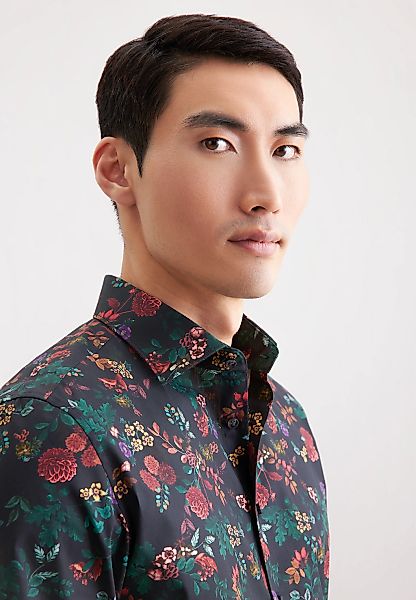 seidensticker Businesshemd "Schwarze Rose" Slim 1/1 Kentkragen Geblümt günstig online kaufen