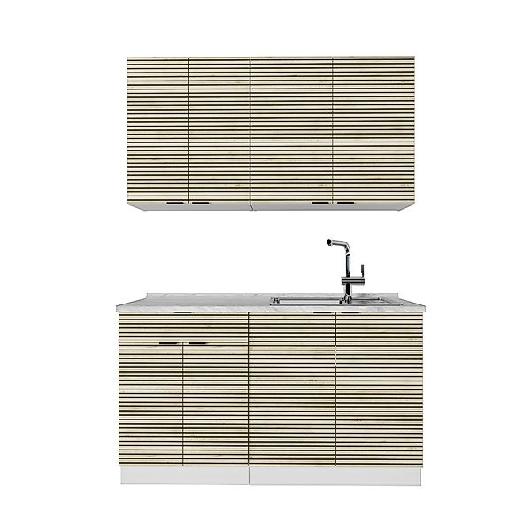 Vicco Fame-Line Singleküche Eiche Paneel/Weiß 140 cm AP Marmor ohne E-Gerät günstig online kaufen