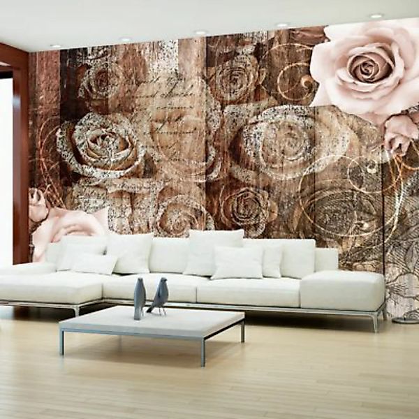 artgeist Fototapete Old Wood & Roses rosa-kombi Gr. 150 x 105 günstig online kaufen