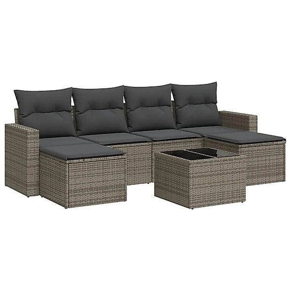 vidaXL 7-Tlg Garten-Sofagarnitur mit Kissen Grau Poly Rattan 3251667 günstig online kaufen