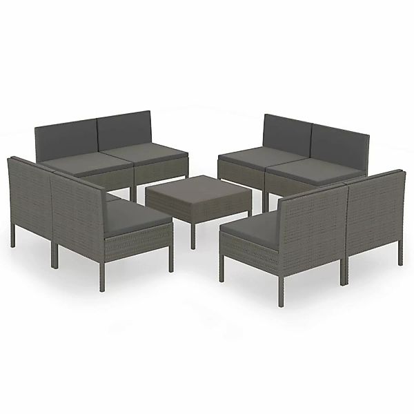 9-tlg. Garten-lounge-set Mit Auflagen Poly Rattan Grau günstig online kaufen