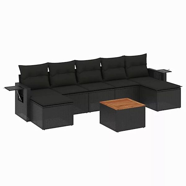 vidaXL Sofaelement 8-tlg. Garten-Sofagarnitur mit Kissen Schwarz Poly Ratta günstig online kaufen