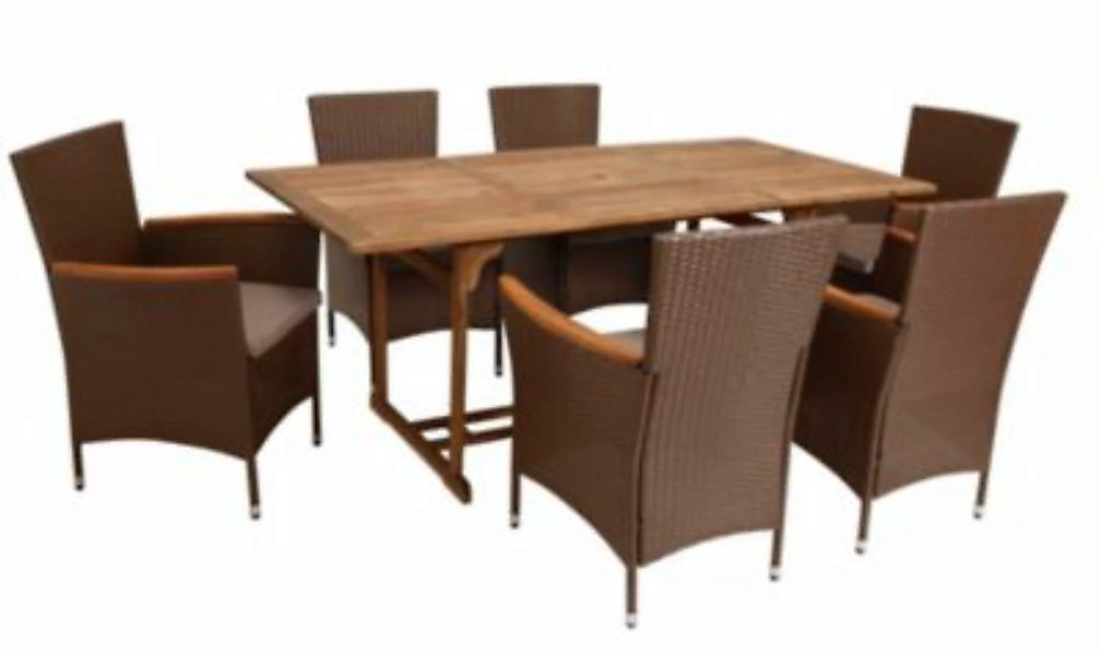 DEGAMO® Garnitur MONTREUX 7-teilig, Geflecht schwarz + Akazien Holz, Tisch günstig online kaufen