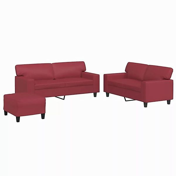 vidaXL Sofa, 3-tlg. Sofagarnitur Weinrot Kunstleder günstig online kaufen