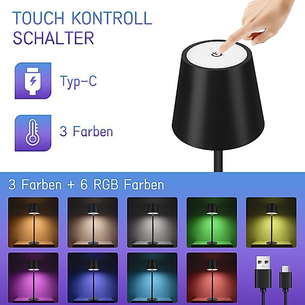 Nettlife LED Tischleuchte Kabellos Nachttischlampe Touch günstig online kaufen