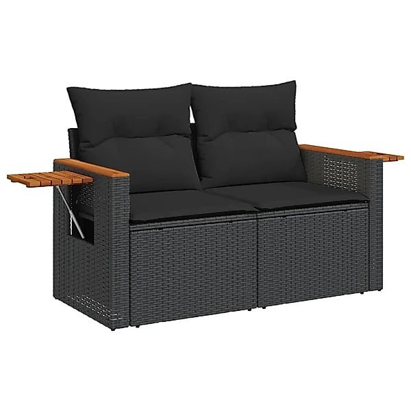vidaXL Gartensofa mit Kissen 2-Sitzer Schwarz Poly Rattan 365978 günstig online kaufen