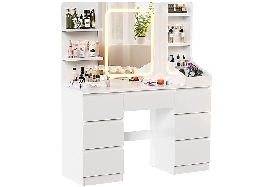 HOMALL Schminktisch Schminktisch mit Spiegel und LED Mit 7 Schubladen und 8 günstig online kaufen
