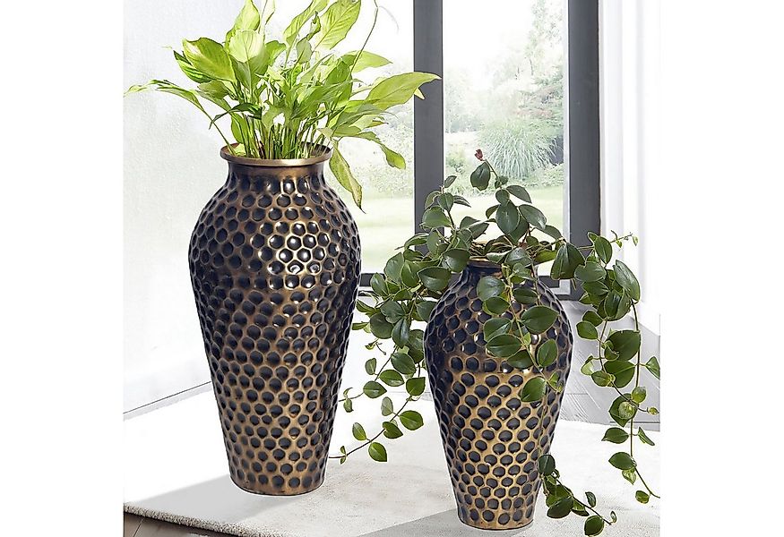 FINEBUY Bodenvase Vase 2er Set Blumenvase Aluminium Amphore Tischvase Rund günstig online kaufen