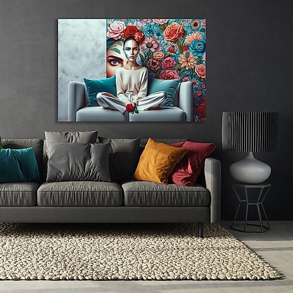 queence Acrylglasbild »Das Blumenzimmer«, Fantasy-Frau-Blumen-Blumenbilder, günstig online kaufen