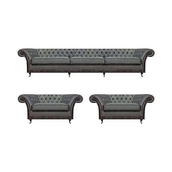 JVmoebel Chesterfield-Sofa Grau Designer Polstermöbel Garnitur 3tlg Wohnzim günstig online kaufen