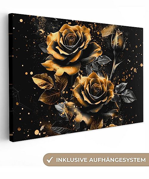 OneMillionCanvasses® Leinwandbild Rosen - Gold - Schwarz - Blumen - Modern, günstig online kaufen