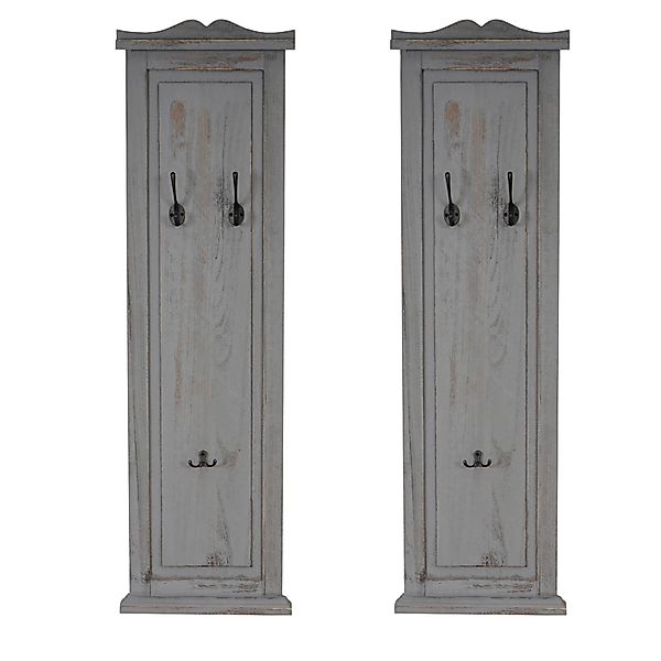 BERLINLODGE Garderobe 2er-Set 109x28x5,5cm Wandhaken Holz Grau Shabby günstig online kaufen