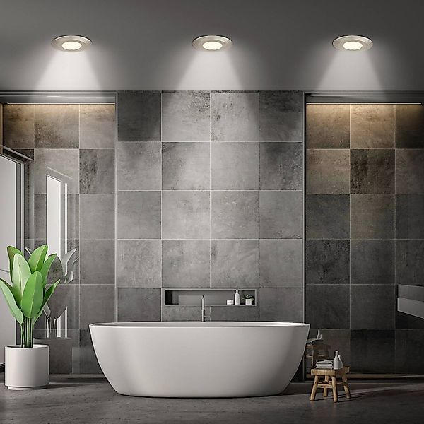 LED-Einbauleuchte Klira, nickel matt, Ø 9 cm, IP44, 3er günstig online kaufen