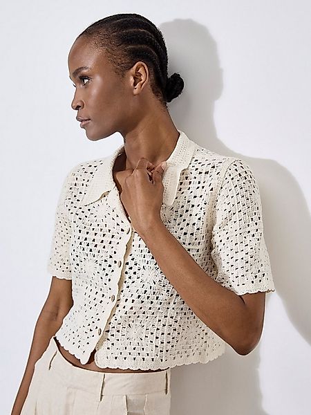 Apricot Cardigan Blumiger Baumwoll-Häkelcardigan Häkelverzierungen günstig online kaufen