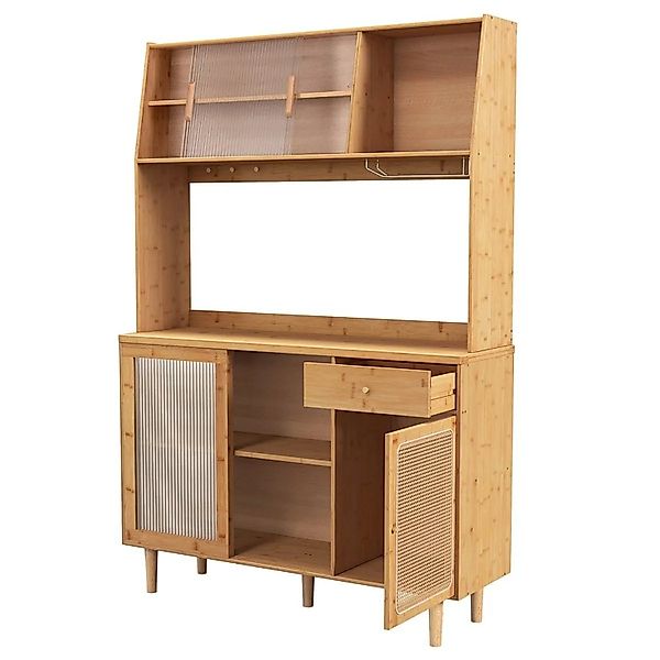 Costway Buffetschrank mit Aufsatz Vitrinenschrank Landhausstil Natur günstig online kaufen