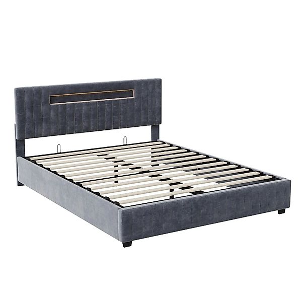 PXloue Polsterbett mit Stauraum und LED Bett 160x200cm in Grau Samt günstig online kaufen