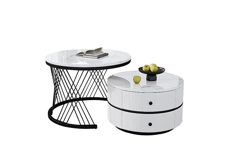 Merax Couchtisch, Hochglanz Marmoroptik, Beistelltisch Set, Satztisch Metal günstig online kaufen