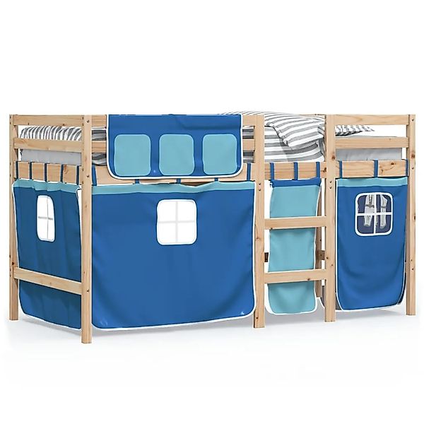 vidaXL Kinderhochbett mit Vorhängen Blau 90x190 cm Massivholz Kiefer 328382 günstig online kaufen