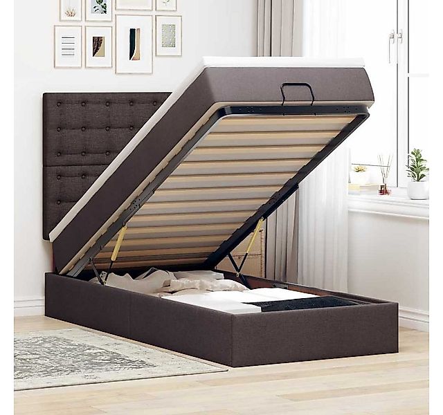vidaXL Bett, Ottomane Bett mit Matratze & LEDs Dunkelbraun 90x200 cm Stoff günstig online kaufen
